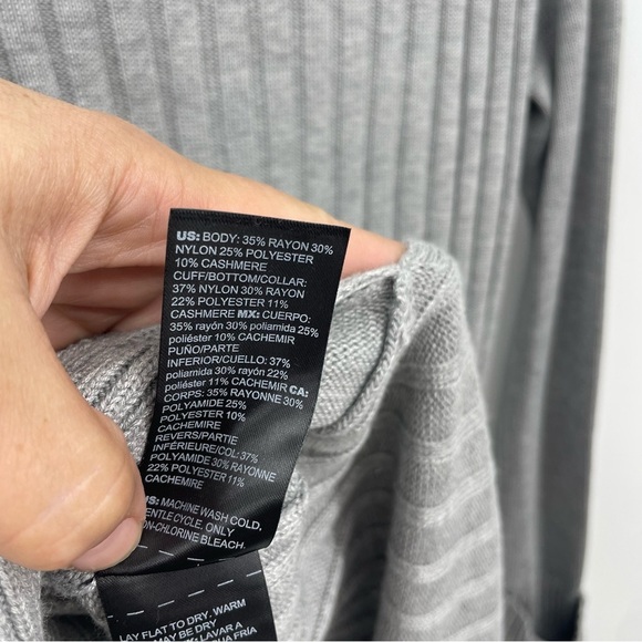 WHBM White House Black Market Cashmere Blend V-NECK Ribbed SWEATER Tunic Gray S - Picture 6 of 8